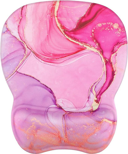 MROCO Ergonomic Mouse Pad with Gel Wrist Rest, 9.4 x 8.1 in, Pink Marble | Ergonomic Shape Design, Multiple Pattern Options, Gel Wrist Comfort, Smooth Lycra Surface, Non-Slip PU Base
