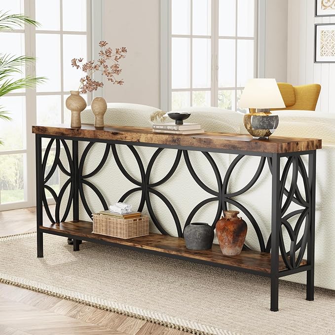 Tribesigns 70.9-Inch Narrow Sofa Table, Industrial Long Sofa Table Behind Couch, Entry Console Table with Storage for Entryway, Living Room, Foyer, Unique Design, Rustic Brown | Narrow, Industrial, Long, Entry Console Table, with Storage