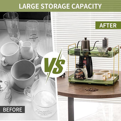 Coffee Bar Accessories, Station Organizers,Large Capacity Storage with Drain Board,Whisky Tray,Mug Tea Cup Holder Coffee Bar Organizer,Retro Green