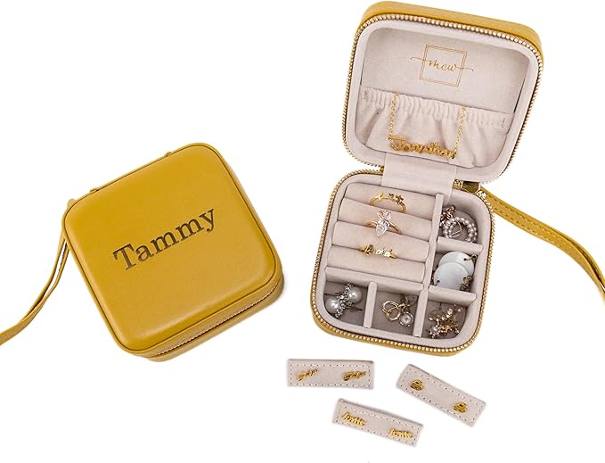 Angelina's Palace Personalized Jewelry Case with Name Engraved,Custom Leather Travel Jewelry Organizer Box for Rings,Earrings,Necklaces,Birthday Bridesmaid Gift For Women