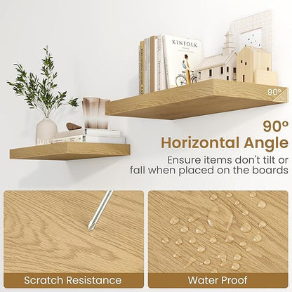 36 Inch Long Floating Shelves for Wall, 9.3 Inch Deep Floating Shelf with Heavy-Duty Bracket, 2 Pack Long Shelves for Bathroom, Living Room, Bedroom, Wall Mounted Storage Shelf for Books Decor, Oak