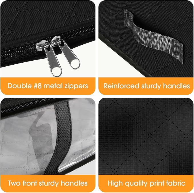 StorageRight Under Bed Storage Bags 10 Pack, 40L Large Clothes & Comforter Storage Containers with Clear Window, Breathable Fabric Organizer for Blankets, Bedding, Seasonal Clothing, Black