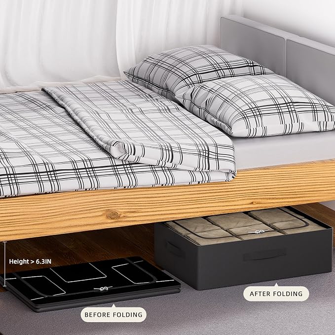 CYhom 3Pcs Under Bed Storage Bins with Metal Frame - Shoe Organizer for Closet with Clear Cover Oxford Fabric Sturdy Underbed Container Foldable Stackable Clothes Organizer (Black, 23.5x15.7x6.3)