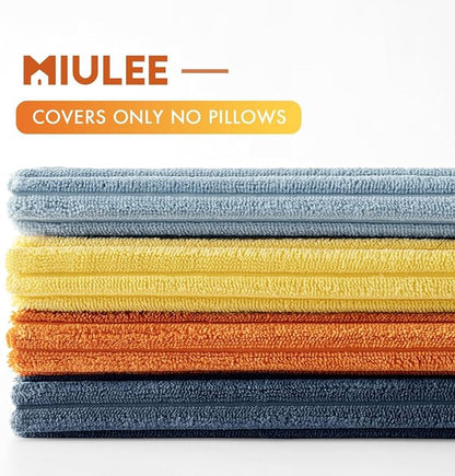 MIULEE Pack of 4 Blue-Orange Corduroy Decorative Throw Pillow Covers 20x20 Inch Soft Boho Striped Pillow Covers Modern Farmhouse Home Decor for Summer Sofa Living Room Couch Bed