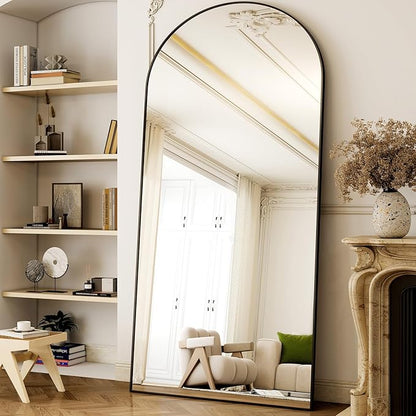 GLSLAND-77 x38 Arched Full Length Mirror - Oversize Floor Mirrors Aluminum Alloy Frame Full Body Dressing Mirror for Bedroom Living Room,Black