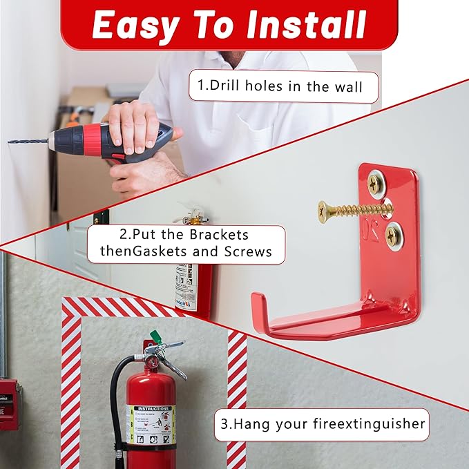 Fire Extinguisher Mount, 40 Pack Heavy Duty 3-Hole Fire Extinguisher Bracket, SturdyHolder for Easy Installation, Durable 20lb Hook Hanger