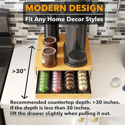 SpaceAid Bamboo Coffee Pod Holder Drawer Storage Compatible with Nespresso Vertuo Capsules, Coffee Station Accessories Holder Organizer Tray Compatible with 40 Big or 56 Small Pods, Natural