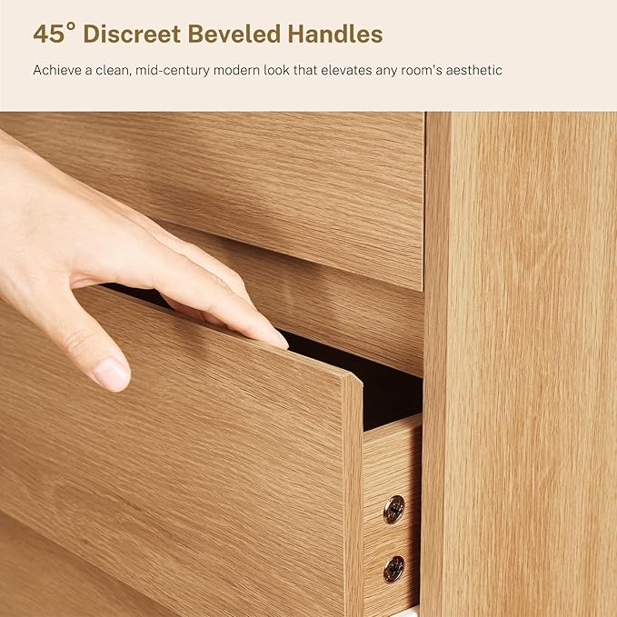 TEENFON 55" Wide Dresser for Bedroom with 6 Drawers, Dressers & Chests of Drawers with Curved Profile Design, Bedroom Dressers, Wood Dressers for Bedroom, Hallway, Natural