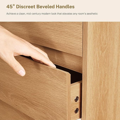 TEENFON 55" Wide Dresser for Bedroom with 6 Drawers, Dressers & Chests of Drawers with Curved Profile Design, Bedroom Dressers, Wood Dressers for Bedroom, Hallway, Natural