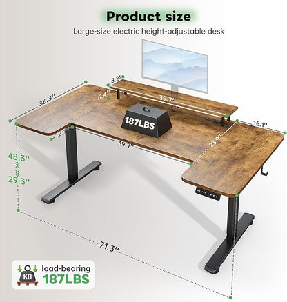 EnHomee 71 Inch Standing Desk Adjustable Electric with Monitor Stand, Computer Desk with Power Strip, Memory Height Home Office Desk for Home and Study Room, Rustic Brown
