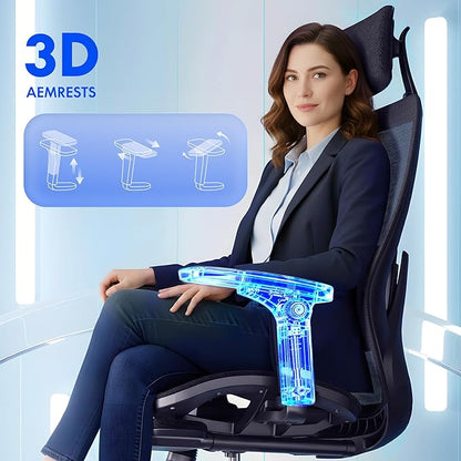 FLEXISPOT MasterEase Massage Office Chair, High Back Ergonomic Desk Chair with Adjustable Headrest, 3D Armrests, 2D Lumbar Heated Massage, 4-Position Recline, Foam Seat, Black