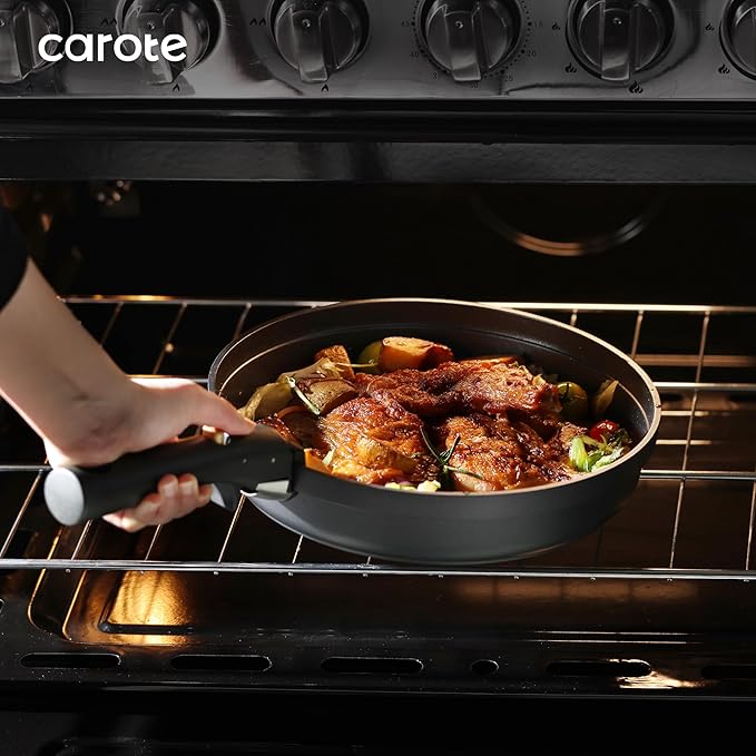 CAROTE 19pcs Pots and Pans Set Non Stick, Nonstick Cookware Set, Dishwasher/Oven/Fridge Safe Pots and Pans, Removable Handle RV Oven Safe Cookware, Induction Kitchen Set, Black