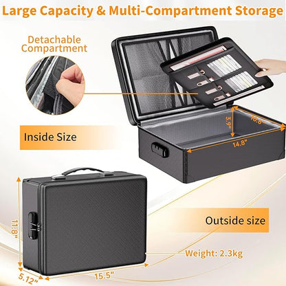 DocSafe Fireproof Document Box with Lock - 12 Layers Heat Insulated File Organizer Hard Case Safe Box with Fireproof Zipper, Home Safe Protects Important Documents, Passport, Cash (Black)