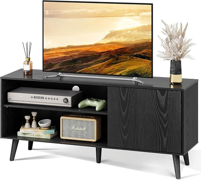 WLIVE TV Stand for 55 Inch TVs, Entertainment Center with Storage Cabinet, Mid-Century TV Stands for Living Room and Bedroom, 50" TV Console, Black