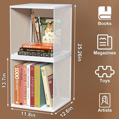 Dmevkic 2 Cube Organizer Bookshelves DIY Variable Stackable Cube Storage Organizer for Kid Bedroom,Living Room,Small Bookshelf White