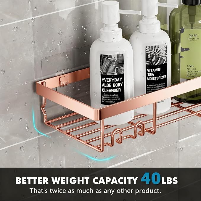 Moforoco Shower Caddy Shelf Organizer Rack, Self Adhesive Black Bathroom Shelves Basket, Home Farmhouse Wall Inside Organization and Storage Decor Rv Accessories, First Camper Apartment Essentials
