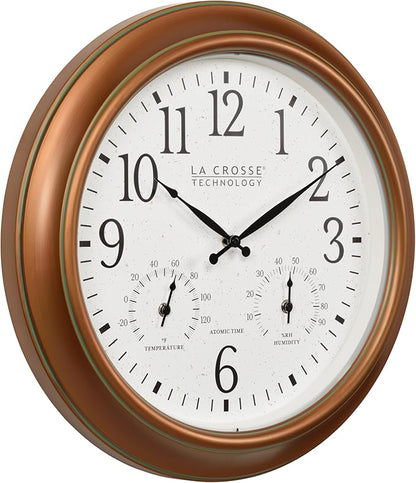 La Crosse Technology 404-59907-INT 18-inch Indoor/Outdoor Classic Antique Copper Atomic Analog Wall Clock