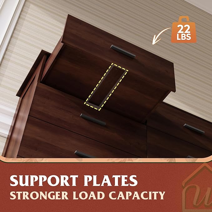 WLIVE Wooden Dresser for Bedroom, Wide Chest of Drawers with 6 Drawers, Large Brown Storage Tower Unit, Modern Minimalist Closet Store Organizer for Living Room, Hallway