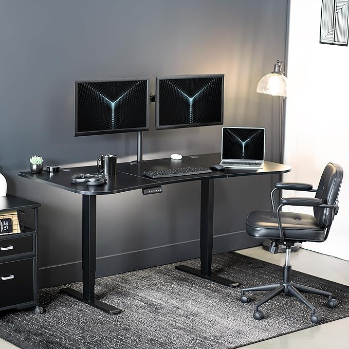 VIVO Electric 63 x 32 in Dual Motor Standing Desk, Memory Height Adjustment, 2B Series, Black Carbon Fiber Top Black Frame, DESK-KIT-2B1R