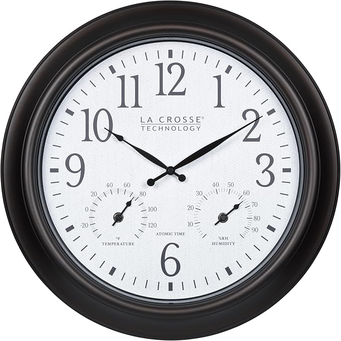 La Crosse Technology 404-89027-INT 18-inch Indoor/Outdoor Brown Atomic Analog Wall Clock