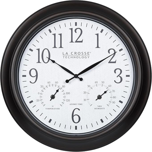 La Crosse Technology 404-89027-INT 18-inch Indoor/Outdoor Brown Atomic Analog Wall Clock