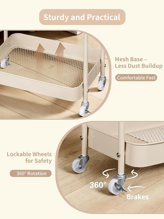 Fortella Baby Diaper Caddy, 3 Tier Rolling Storage Cart for Baby Essentials, Diaper Cart with Detachable Dividers, Storage & Baby Bottle Organizer, Nursery Dresser for Bedroom, Living Room (Taupe)