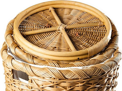 The Basket Lady Round Wicker Laundry Hamper, Extra Large, 23 in Dia x 28 in H, Sandstone