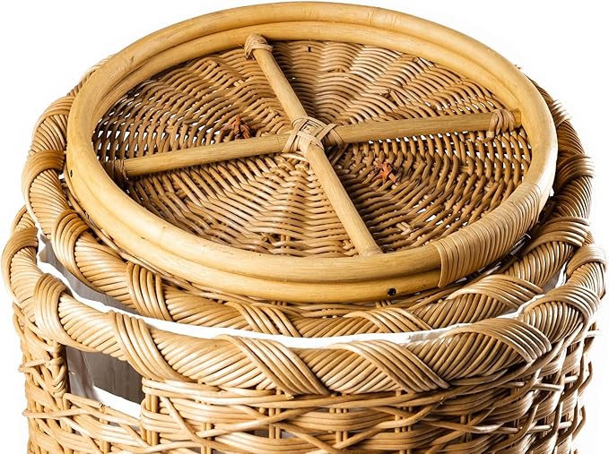 The Basket Lady Round Wicker Hamper | Wicker Laundry Hamper Nested Set of 2 Sandstone