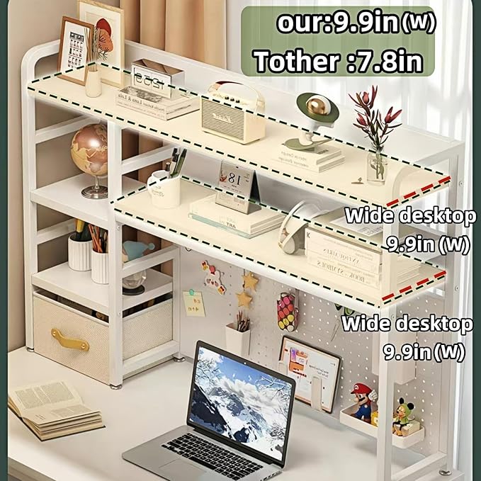Desktop Bookshelf, pegboard Storage and Organization Rack, Dorm Desk Shelf, Desk Hutch, Desktop Storage for Office, Study, Student Display Rack,Desktop Shelves (White 37.4" Lx9.9 Wx34 H)