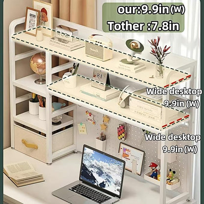 Desktop Bookshelf, pegboard Storage and Organization Rack, Dorm Desk Shelf, Desk Hutch, Desktop Storage for Office, Study, Student Display Rack,Desktop Shelves (White 37.4" Lx9.9 Wx34 H)
