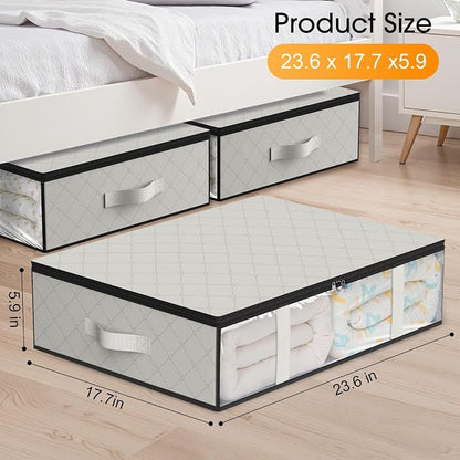 StorageRight Under Bed Storage Bags 2 Pack, 40L Large Clothes & Comforter Storage Containers with Clear Window, Breathable Fabric Organizer for Blankets, Bedding, Seasonal Clothing, White