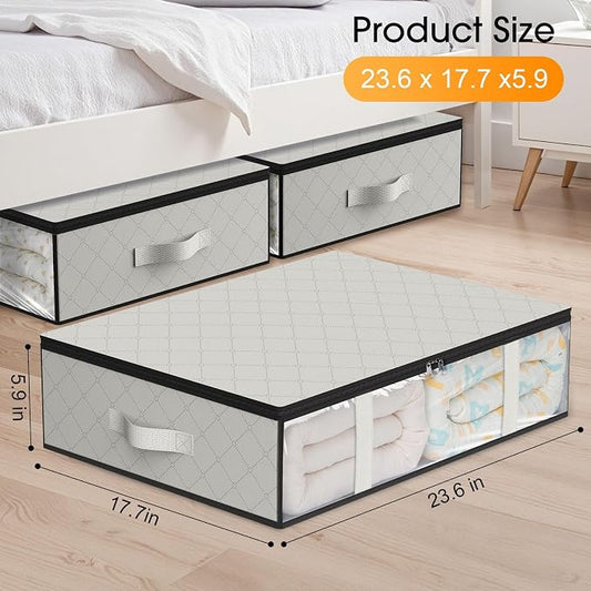 StorageRight Under Bed Storage Bags 3 Pack, 40L Large Clothes & Comforter Storage Containers with Clear Window, Breathable Fabric Organizer for Blankets, Bedding, Seasonal Clothing, White