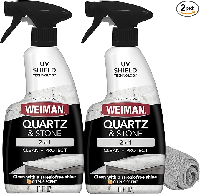 Weiman Quartz Countertop Cleaner and Polish (2 Pack w/Micro Towel) Clean and Shine Your Quartz Countertops Islands and Stone Surfaces with Ultra Violet Protection