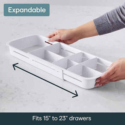 YouCopia DrawerFit Sliding Drawer Tray with Adjustable Dividers, Expandable Kitchen Storage Organizer, Speckled White