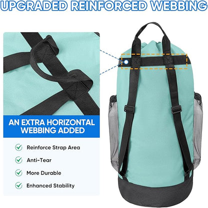 BALEINE 150L Laundry Bag Backpack, 900D Oxford Fabric Large Travel Laundry Bags with Shoulder Straps and 2 Mesh Pockets for College Dorm, Apartment, Laundromat (Sky Blue, 150L)