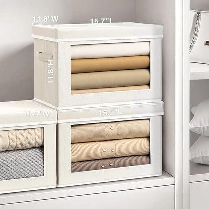 Homsorout Storage Bins with Lids, 4 Pack Large Storage Cubes with Window, Closet Bins with Lids & Handles, Fabric Box for Organizing Clothes, Towels, Books, Beige