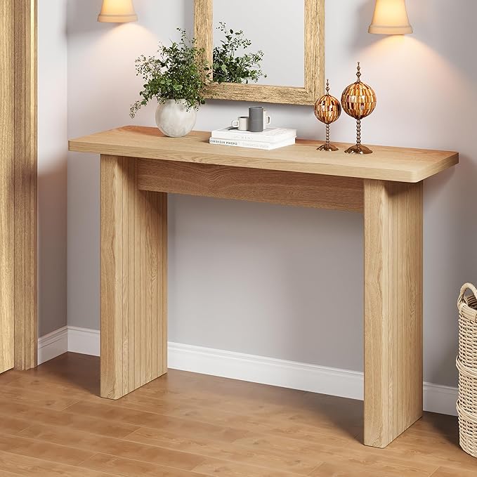 Fluted Entryway Console Table, Wooden Rectangular Sofa Table for Entrance, Narrow Wood Entryway Small Long Entry Table for Hallway, Living Room (Natural)