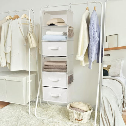 GRANNY SAYS 6-Shelf Hanging Organizer for Closet, Separable to 2 Pack 3-Shelf Hanging Shelves, Organization and Storage with 3 Different Drawers, 4 Side Pockets, White, 1-Pack
