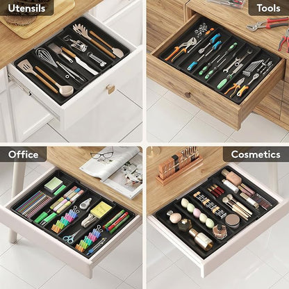 Lifewit Utensil Organizer, Expandable Kitchen Drawer Tray, Adjustable Cutlery and Cooking Utensil Holder, Black