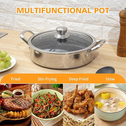 Saute Pan,10 Inch Nonstick Deep Frying Pan,316L Stainless Steel Sauté Pan with Lid,Induction Cooking Pan,PFOA Free Cookware,Dishwasher & Oven Safe
