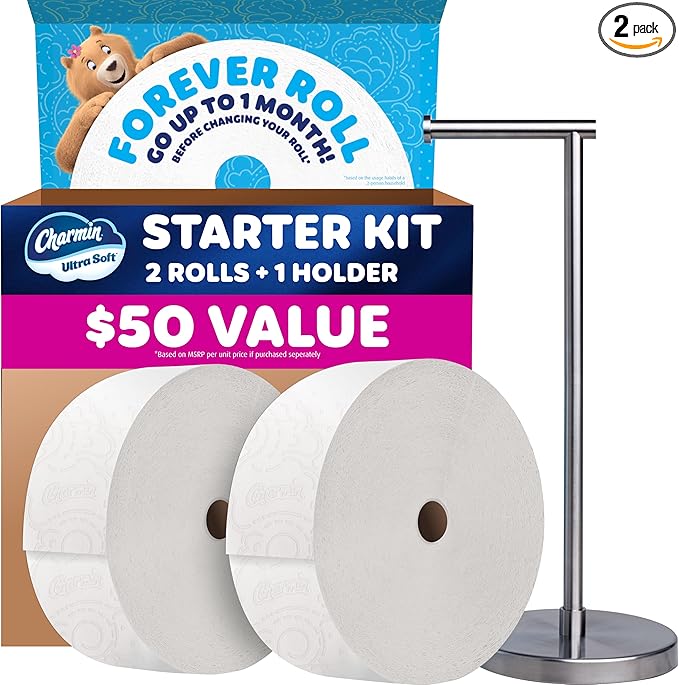 Charmin Toilet Paper Ultra Soft, Forever Roll Starter Kit, 1 Holder, 2 Rolls, 2-ply Bath Tissue