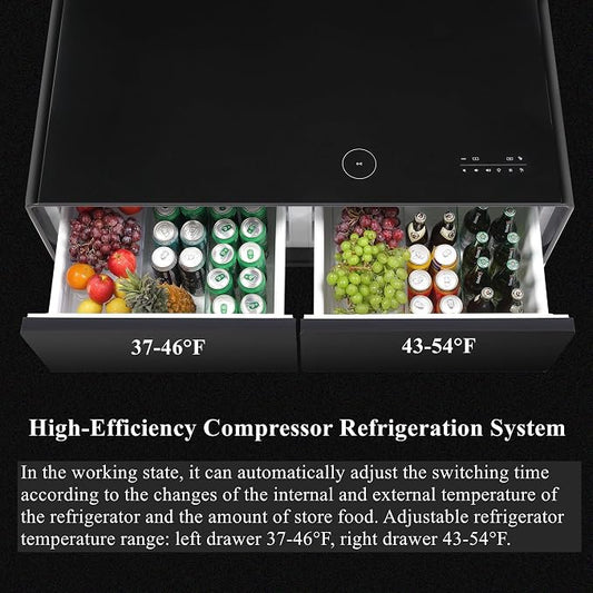 Smart Coffee Table with Fridge and Bluetooth, Wireless Charger | Smart Refrigerator Table with Atmosphere Light & Control Panel & Outlet Protection & USB Ports, LT135 Pro-Black
