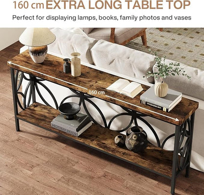 LITTLE TREE Sofa Table, 70.9 Inch Industrial Behind Couch Table with Storage Shelves, Narrow Long Console Table for Entryway, Living Room, Foyer, Hallway, Office