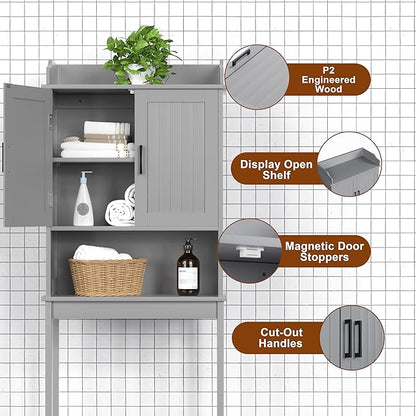 VEIKOU Over The Toilet Rack for Bathroom, Freestanding Over The Toilet Storage, Bathroom Cabinet Over Toilet w/Adjustable Shelf & Storage Rack, Grey