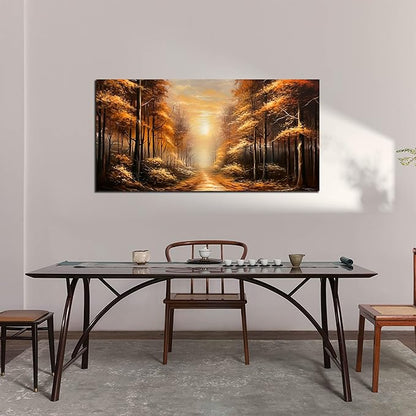 Large Wall Art for Living Room Bedroom Office Gold Forest Artwork Sunrise Landscape Nature Pictures Modern Wall Art Framed Canvas Prints 29x59 Inch