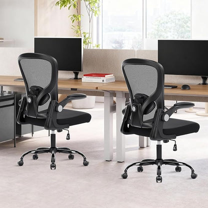 Ergonomic Office Chair, Computer Desk Chair with Adjustable Lumbar Support, Breathable Mesh Office Chair with Flip-up Armrests, Rocking Function, Comfy Home Office Desk Chair, Black