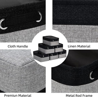 HNZIGE Storage Baskets for Storage Fabric Small Organizer Bins for Shelves,Collapsible Linen Baskets with Cloth Handles for Organizing Closet Nursery Home Shelves,Toy(Black&Gray,11.8" x 7.8" x 5.1")