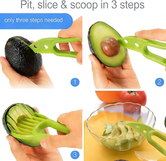 3 In 1 Avocado Peeler Slicer Tool - Avocado Slicer - Avocado Cutter and Scooper for Fruits & Vegetable - Avocado Pitter