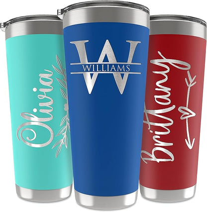 Personalized Tumbler with Engraved Name - 12 Designs, 30 Oz Coffee Tumbler with Slider Lid, Royal Blue, Double Wall Insulated - Custom Gifts for Men & Women
