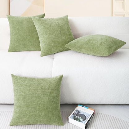 CaliTime Throw Pillow Covers Decorative 18 X 18 Inches Pack of 4 Cozy Chenille Cushion Cases for Couch Sofa Bed Living Room Home Sage Green